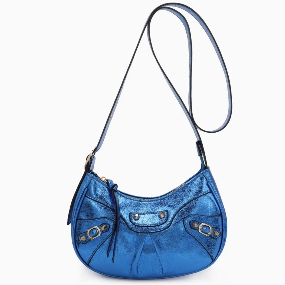 Y2K - Metallic Blue Crescent Shoulder Bag | Y2K Crossbody Purse